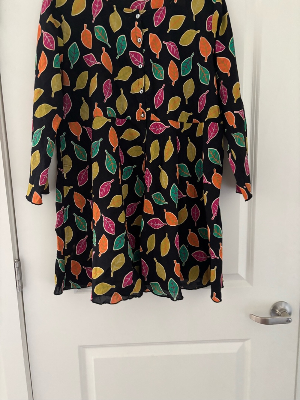 Gudrun Sjodgen Leaf Print Button Down Tunic Dress Cotton Lagenlook - Picture 7 of 8
